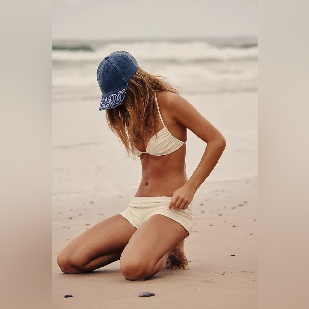 NWT Free People Understated Leather Reiko Washed Baseball Hat In Washed Blue